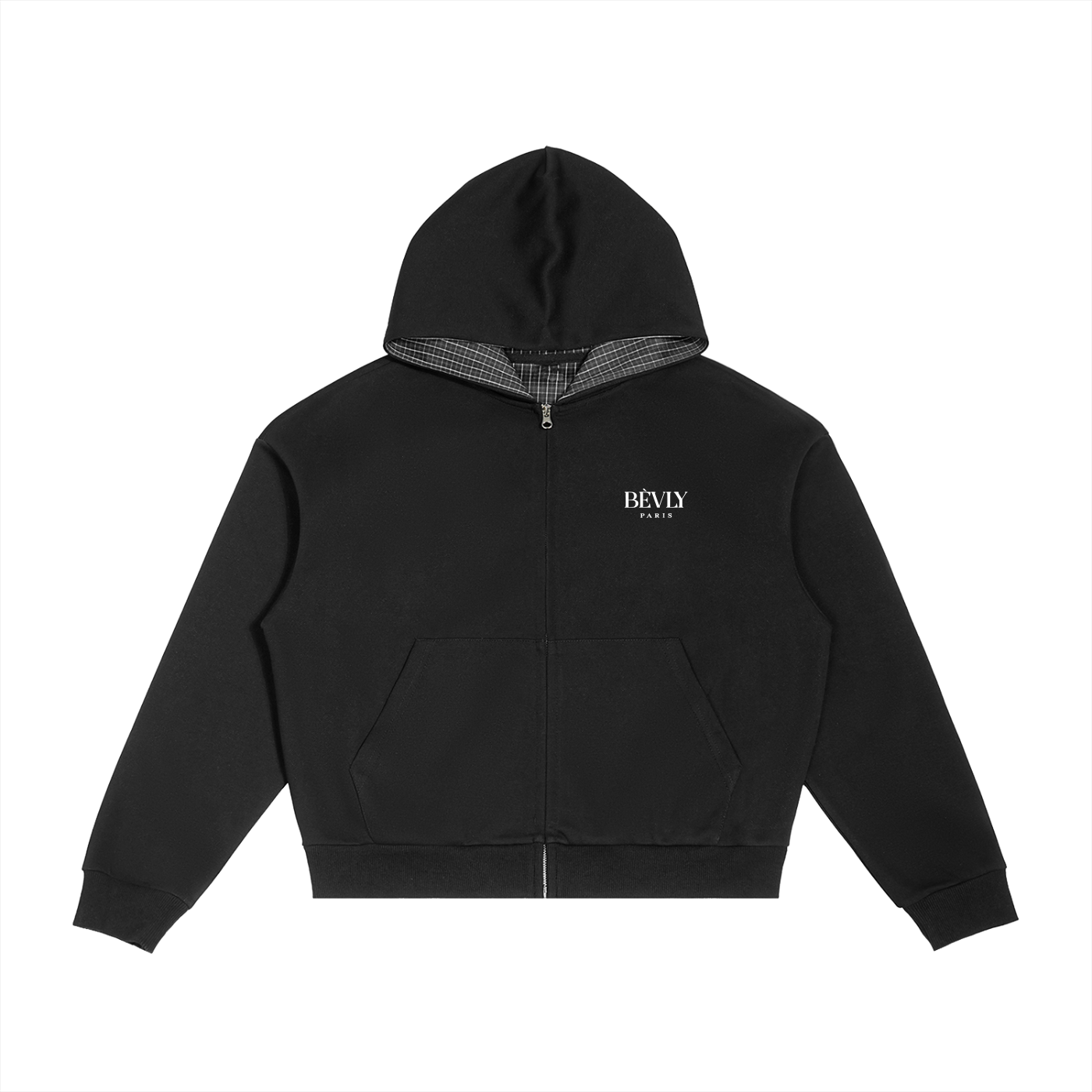 Contrast Plaid Boxy Zip Hoodie