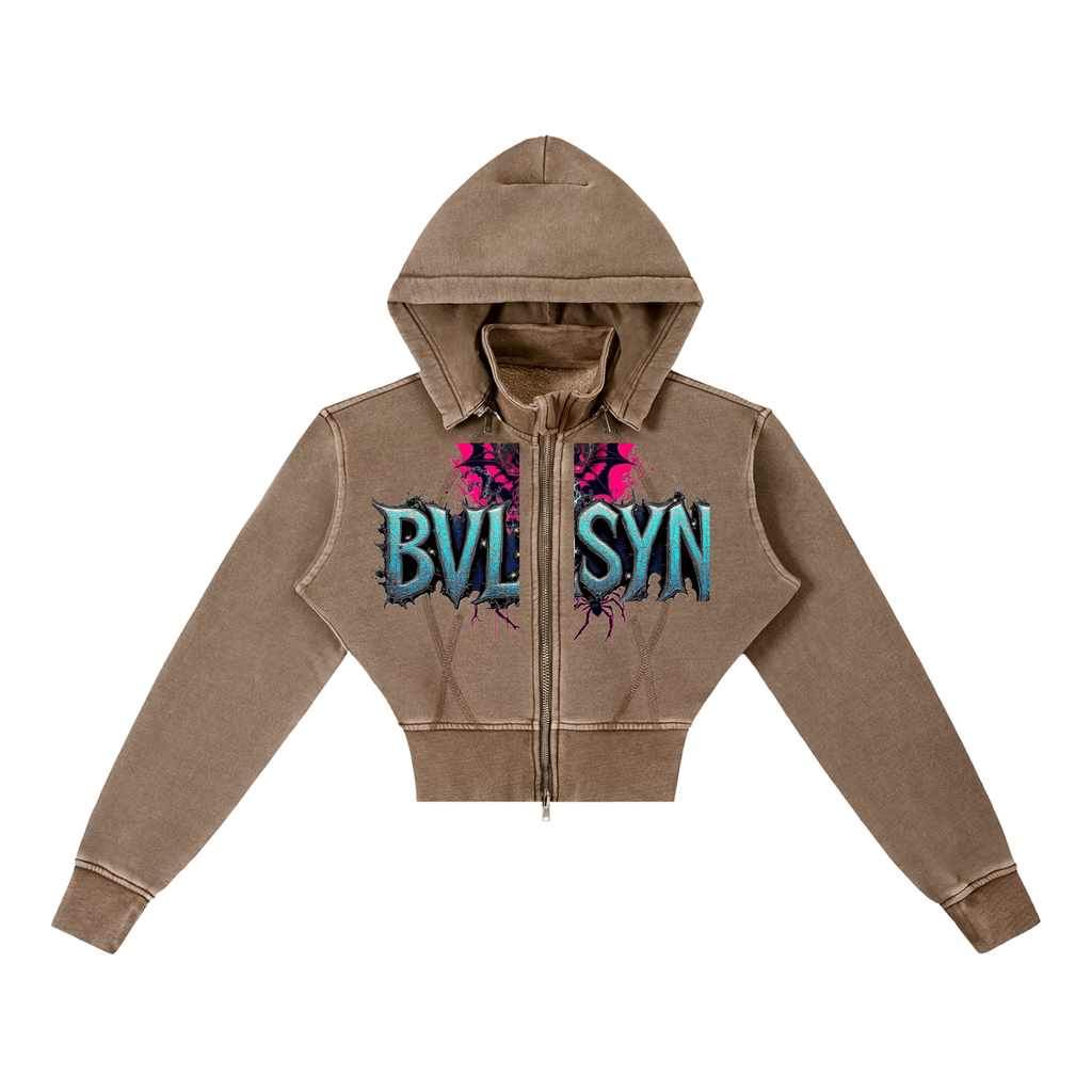 SYNNER Vintage Washed Cropped Fleece Hoodie