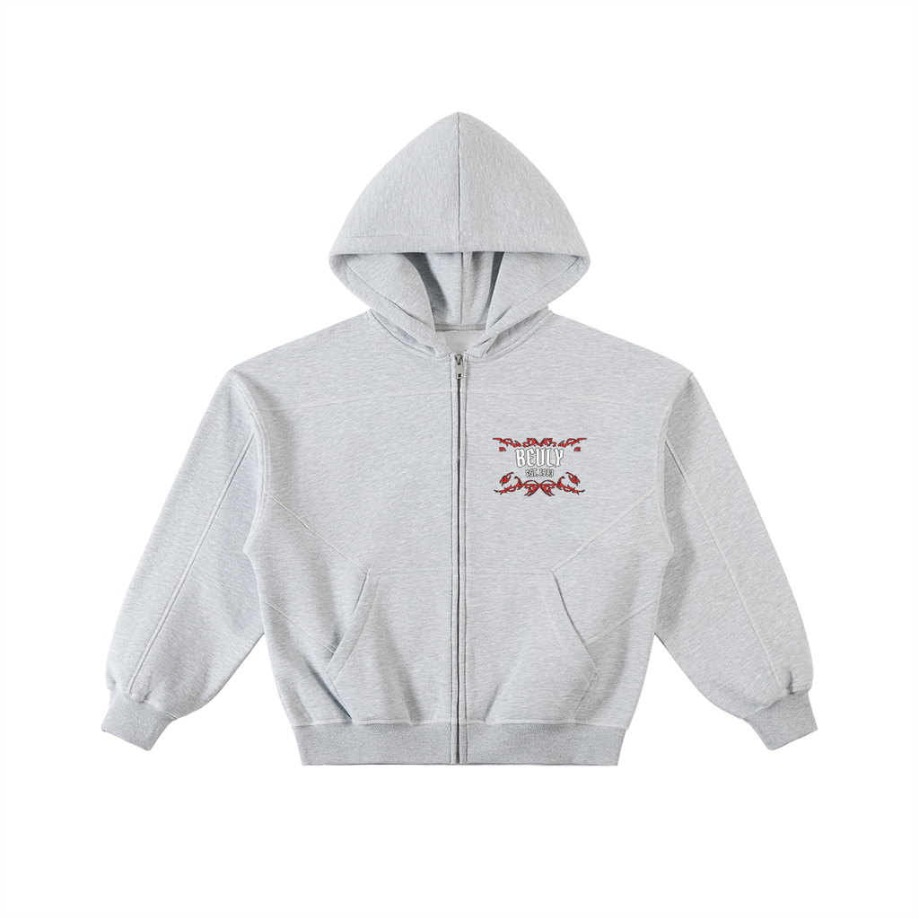 Contrast-Stitched Boxy Fleece Zip Hoodie