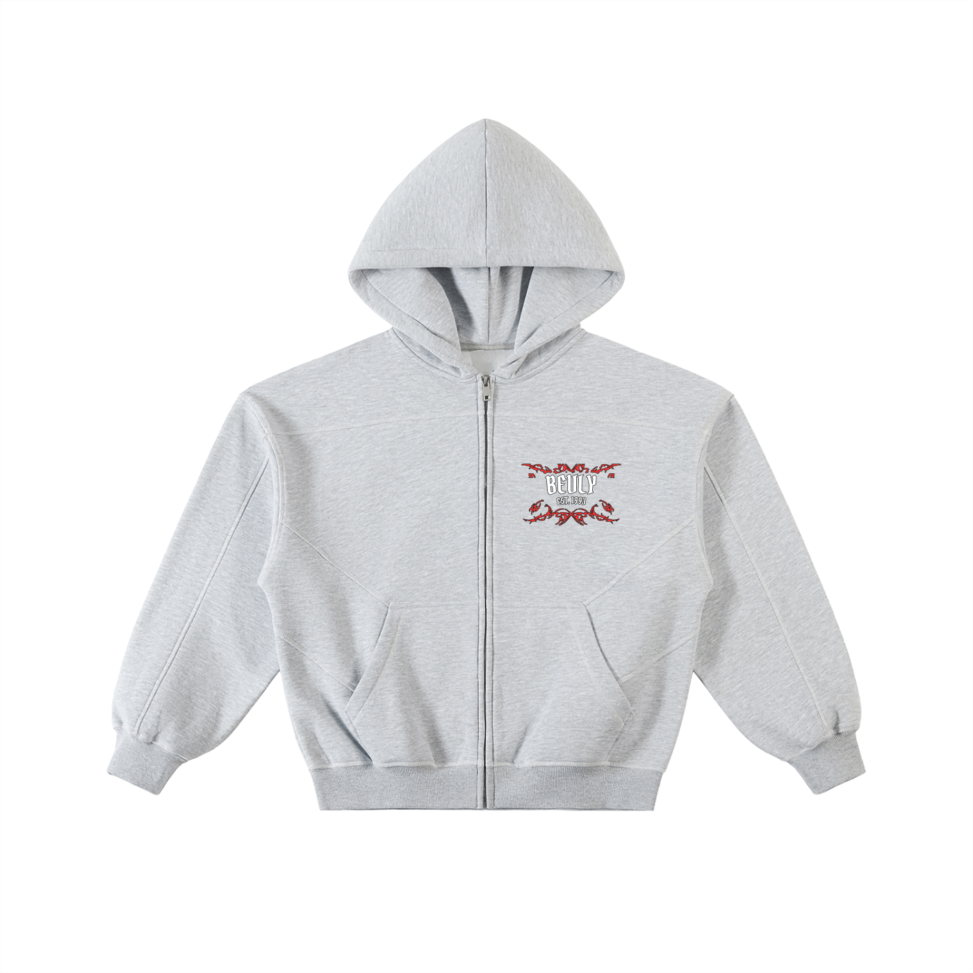 Contrast-Stitched Boxy Fleece Zip Hoodie