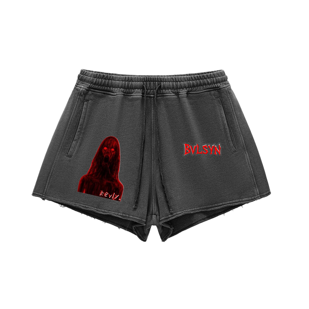 PRETTY GIRLS GO TO HELL Snow Washed Raw Edge Drawstring Shorts