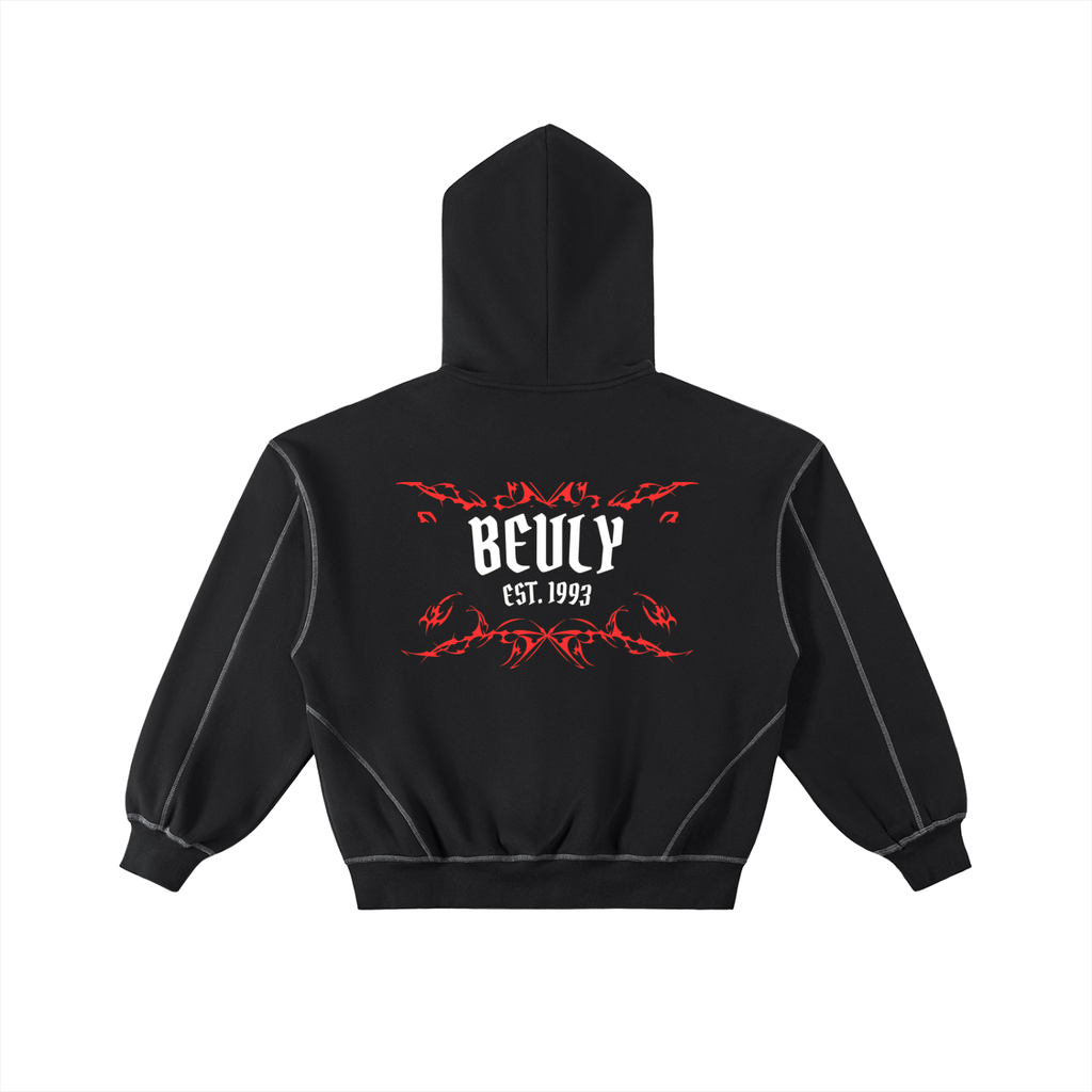 Contrast-Stitched Boxy Fleece Zip Hoodie