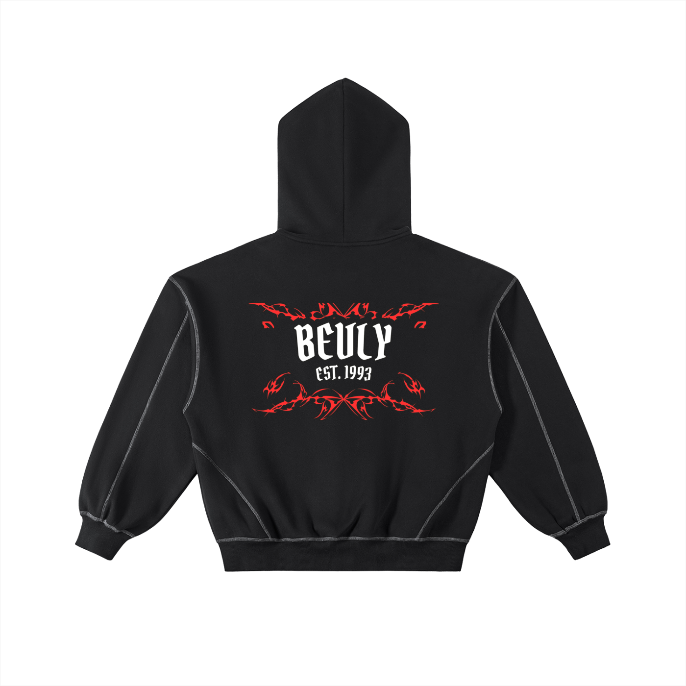 Contrast-Stitched Boxy Fleece Zip Hoodie