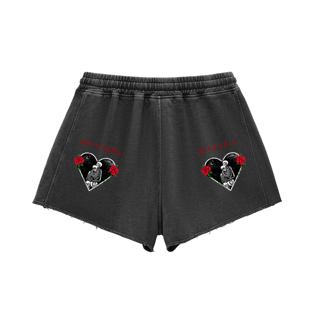 PRETTY GIRLS GO TO HELL Snow Washed Raw Edge Drawstring Shorts