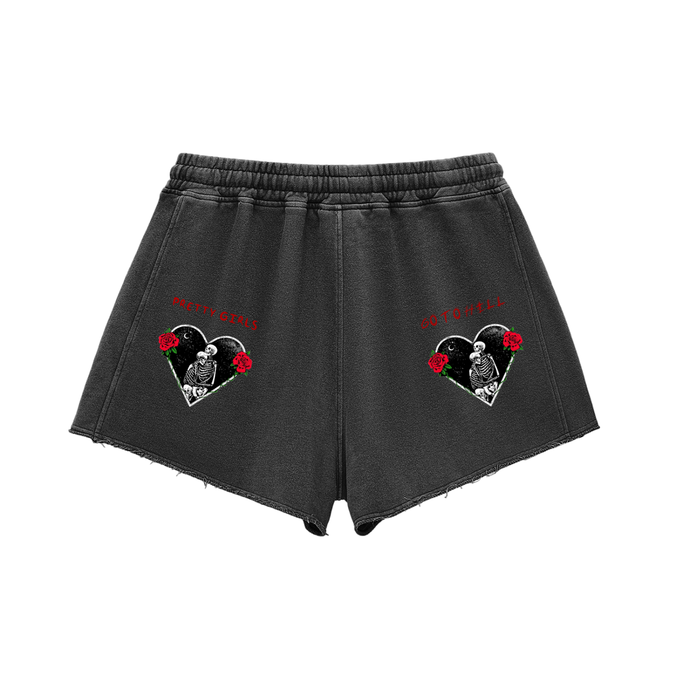 PRETTY GIRLS GO TO HELL Snow Washed Raw Edge Drawstring Shorts