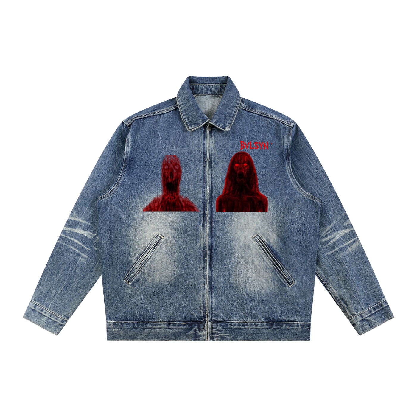 Vintage Wash Zip Up Denim Jacket