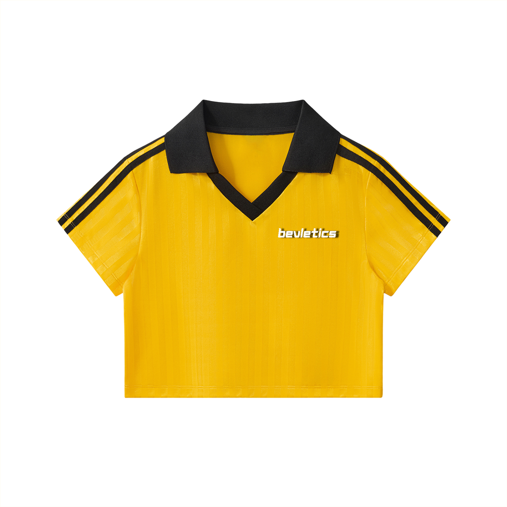 Contrast Collar Striped Cropped Jersey