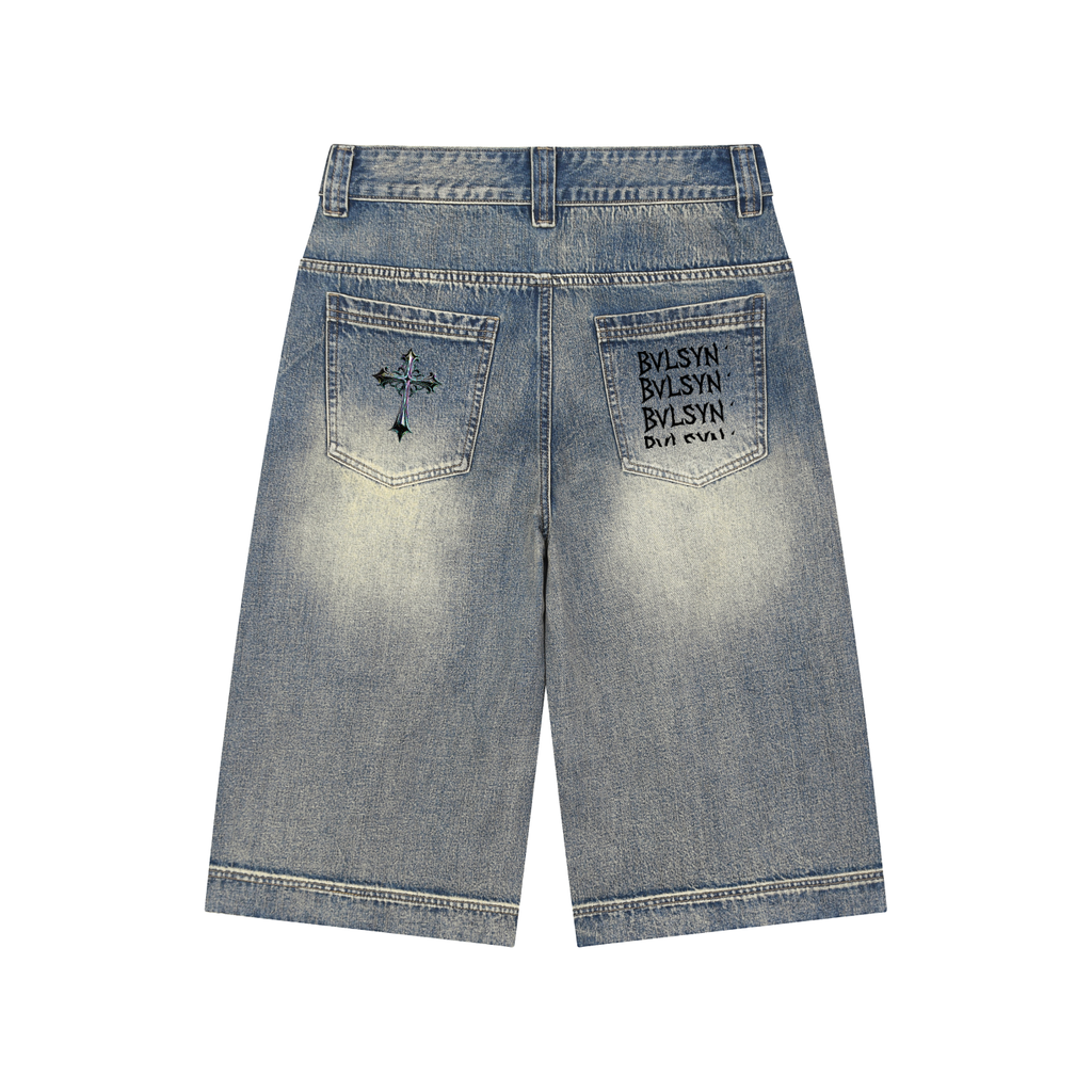Vintage Wash Baggy Denim Shorts