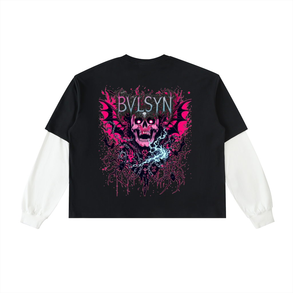 Layered Contrast Sleeve Cotton T-Shirt