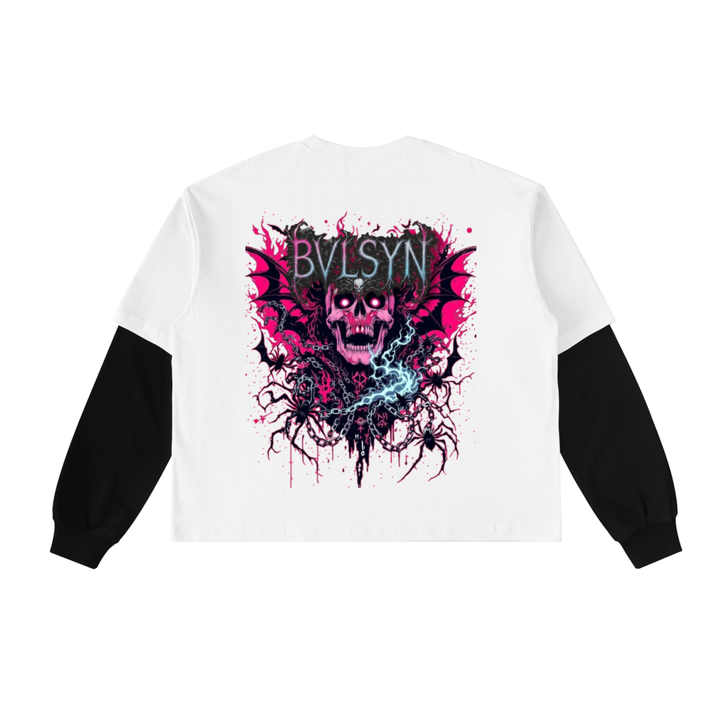 Layered Contrast Sleeve Cotton T-Shirt