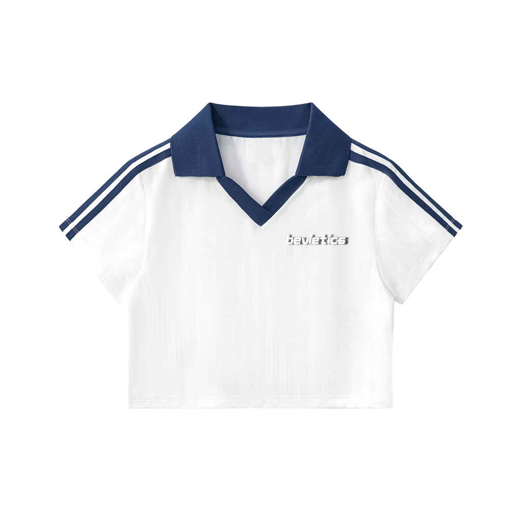 Contrast Collar Striped Cropped Jersey
